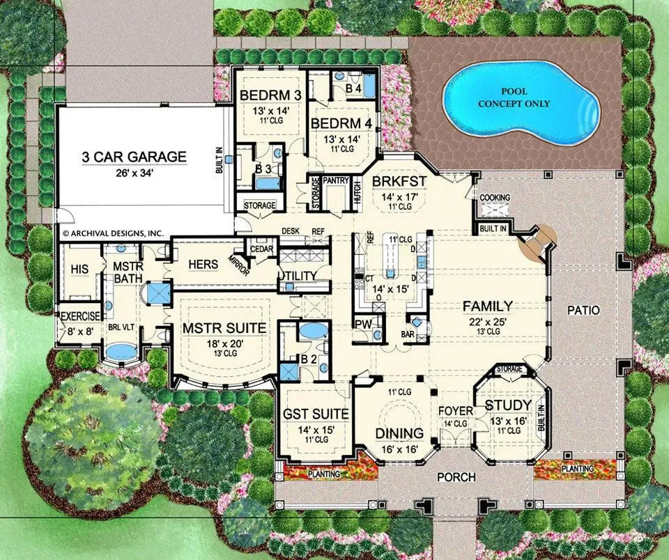 Tierney Ranch House Plan - Archival Designs House Plans, floor plan