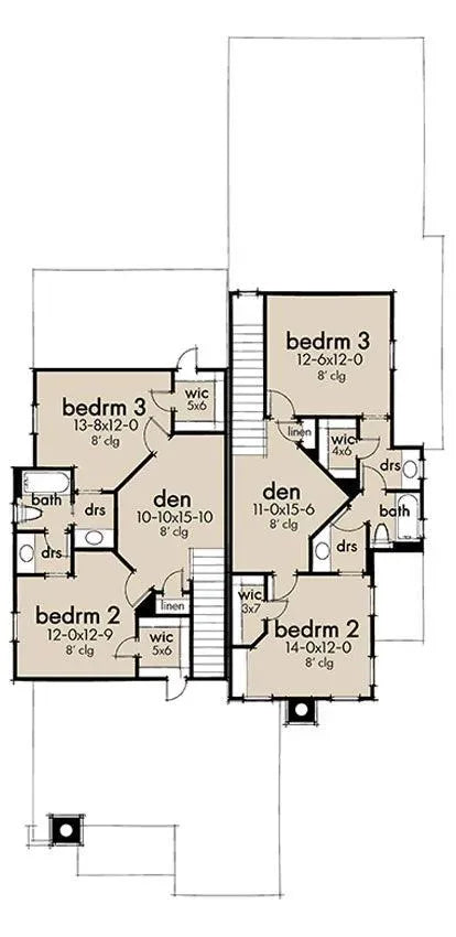 Twin Creek Cottage Duplex Plan - Archival Designs House Plans, floor plan