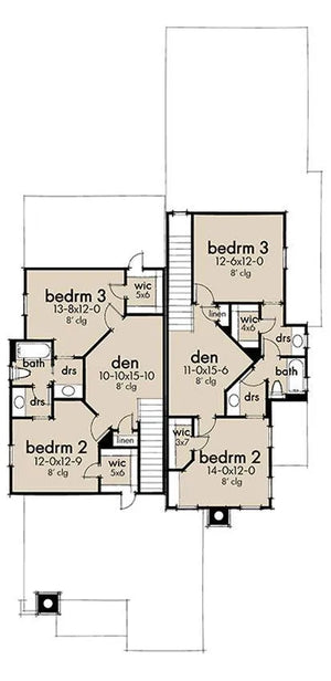 twin creek cottage duplex plan - archival designs house plans, floor plan