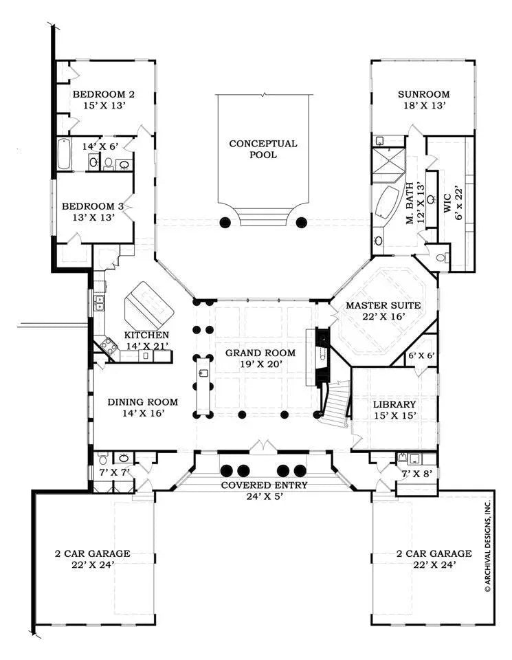 Villa De Saye House Plan - Archival Designs House Plans, floor plan