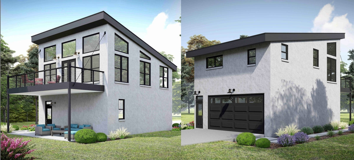 L8095-A Contemporary House, 1 Bedroom, 1 Bathroom | Bald Peak Overlook House Plan Exterior-3