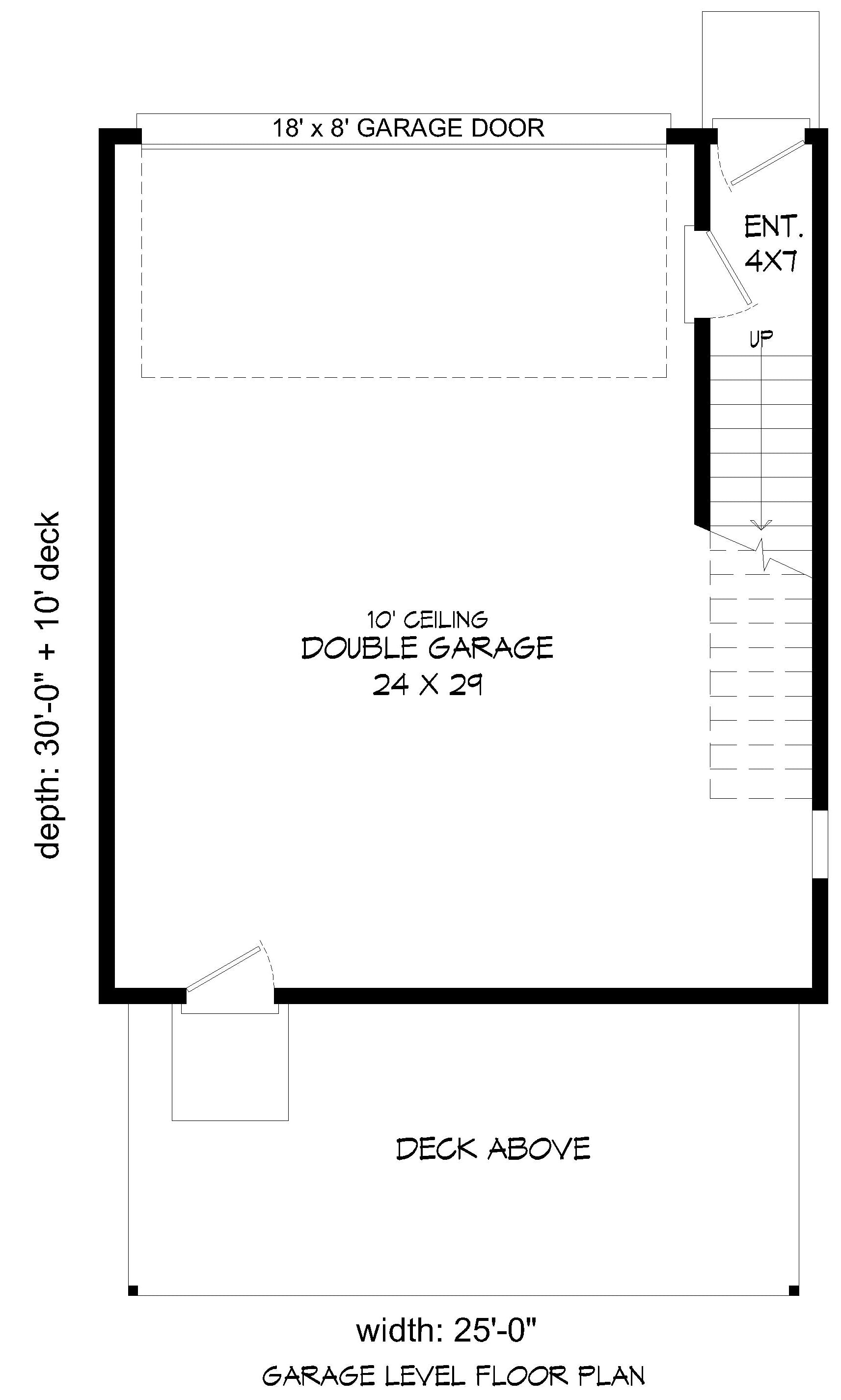 L8095-A Contemporary House Garage Floor Plan, 1 Bedroom, 1 Bathroom | Bald Peak Overlook House Plan 