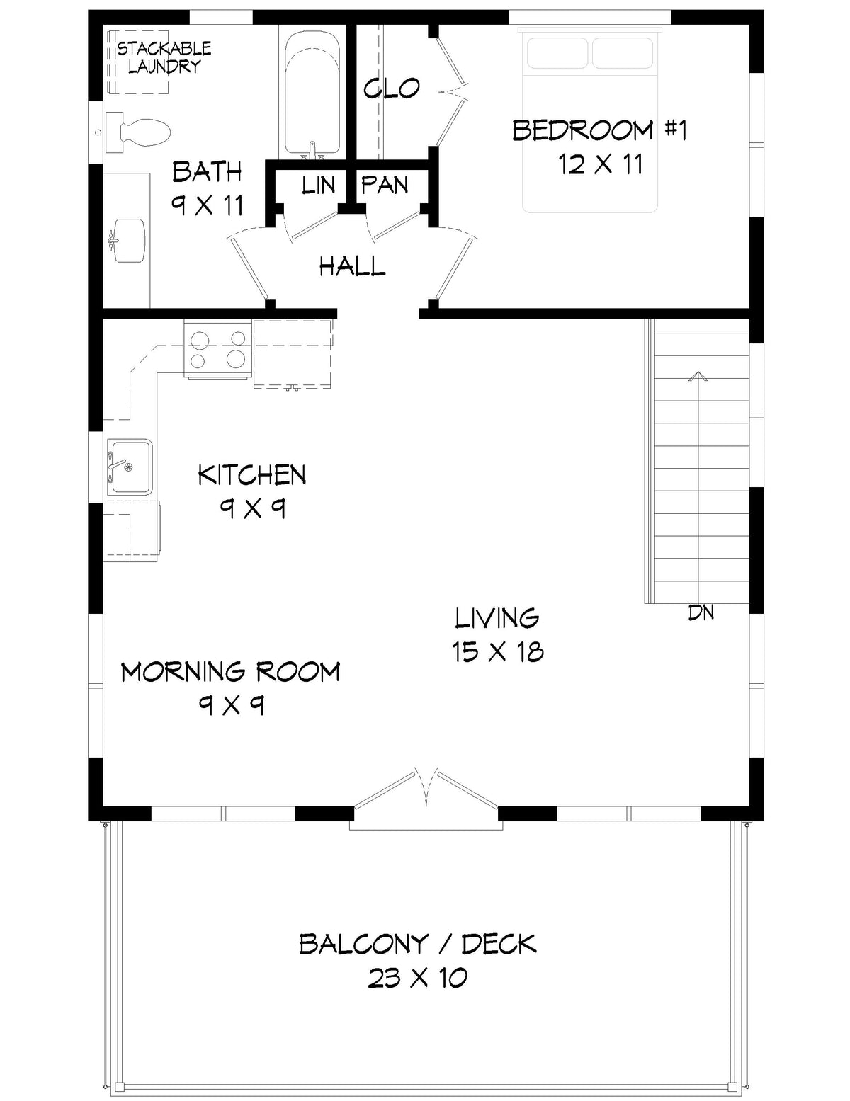 L8095-A Contemporary House Second Floor Plan, 1 Bedroom, 1 Bathroom | Bald Peak Overlook House Plan 