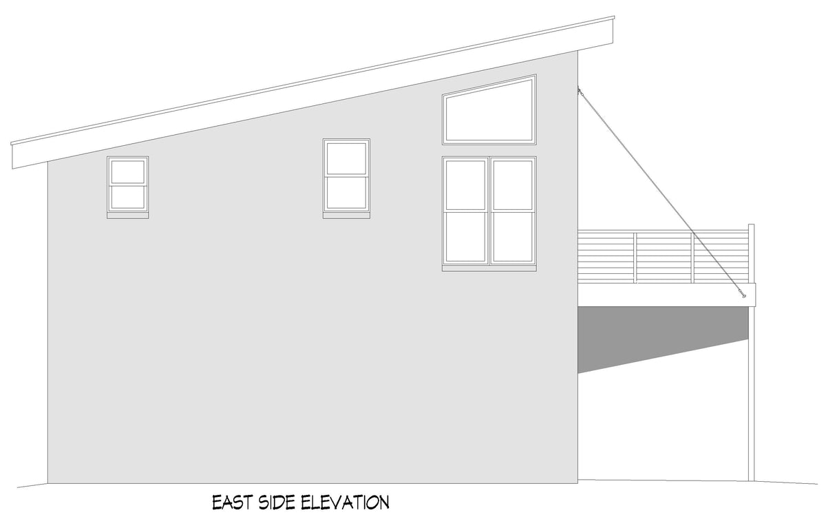 L8095-A Contemporary House, 1 Bedroom, 1 Bathroom | Bald Peak Overlook House Plan East Side Elevation