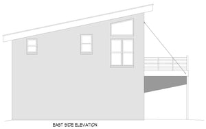 L8095-A Contemporary House, 1 Bedroom, 1 Bathroom | Bald Peak Overlook House Plan East Side Elevation