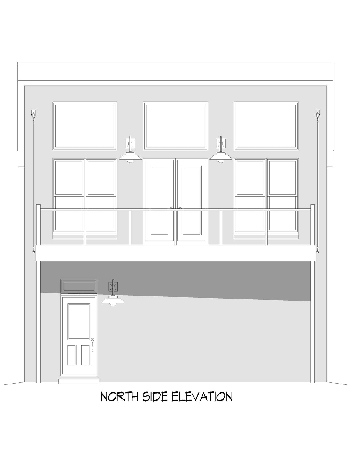 L8095-A Contemporary House, 1 Bedroom, 1 Bathroom | Bald Peak Overlook House Plan North Side Elevation
