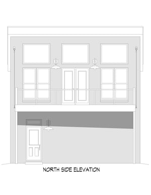 L8095-A Contemporary House, 1 Bedroom, 1 Bathroom | Bald Peak Overlook House Plan North Side Elevation