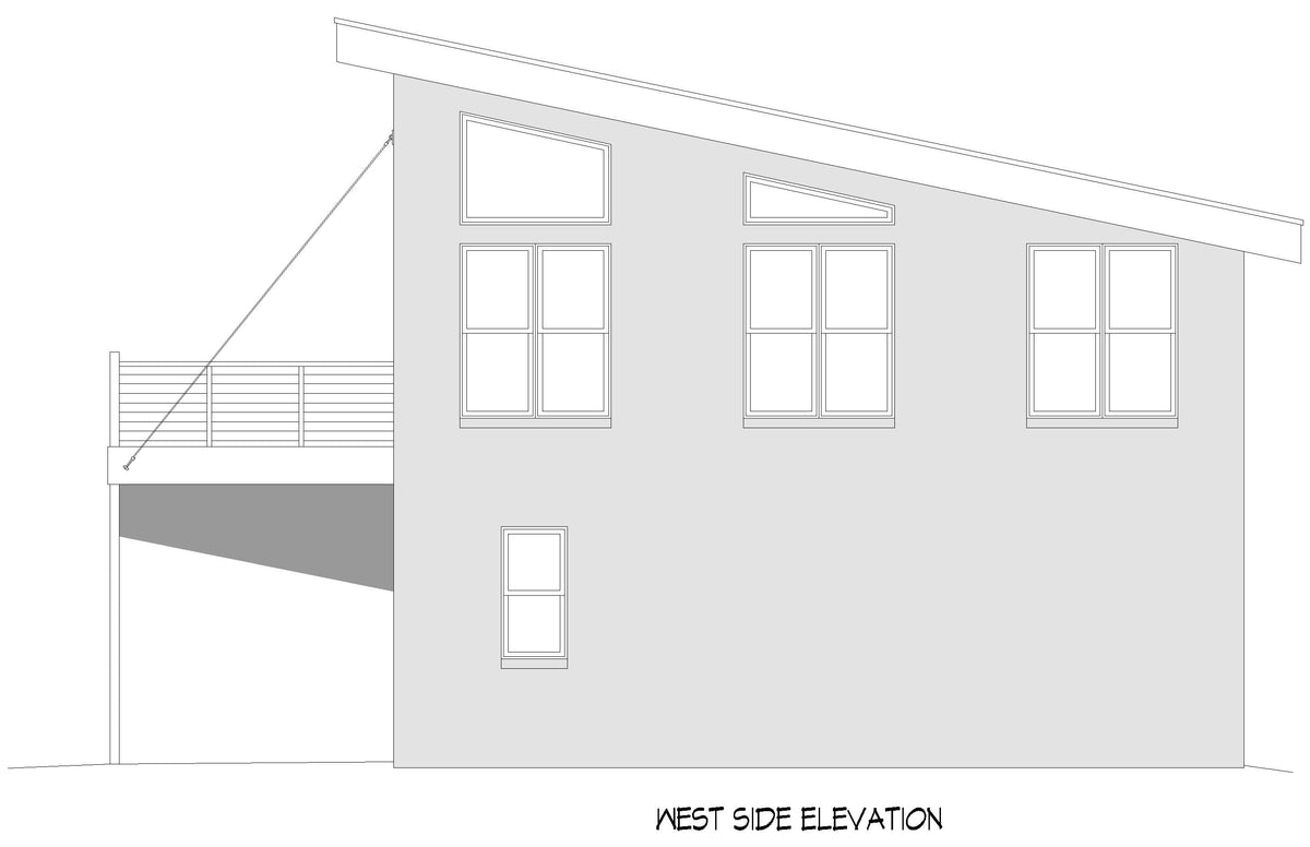 L8095-A Contemporary House, 1 Bedroom, 1 Bathroom | Bald Peak Overlook House Plan West Side Elevation
