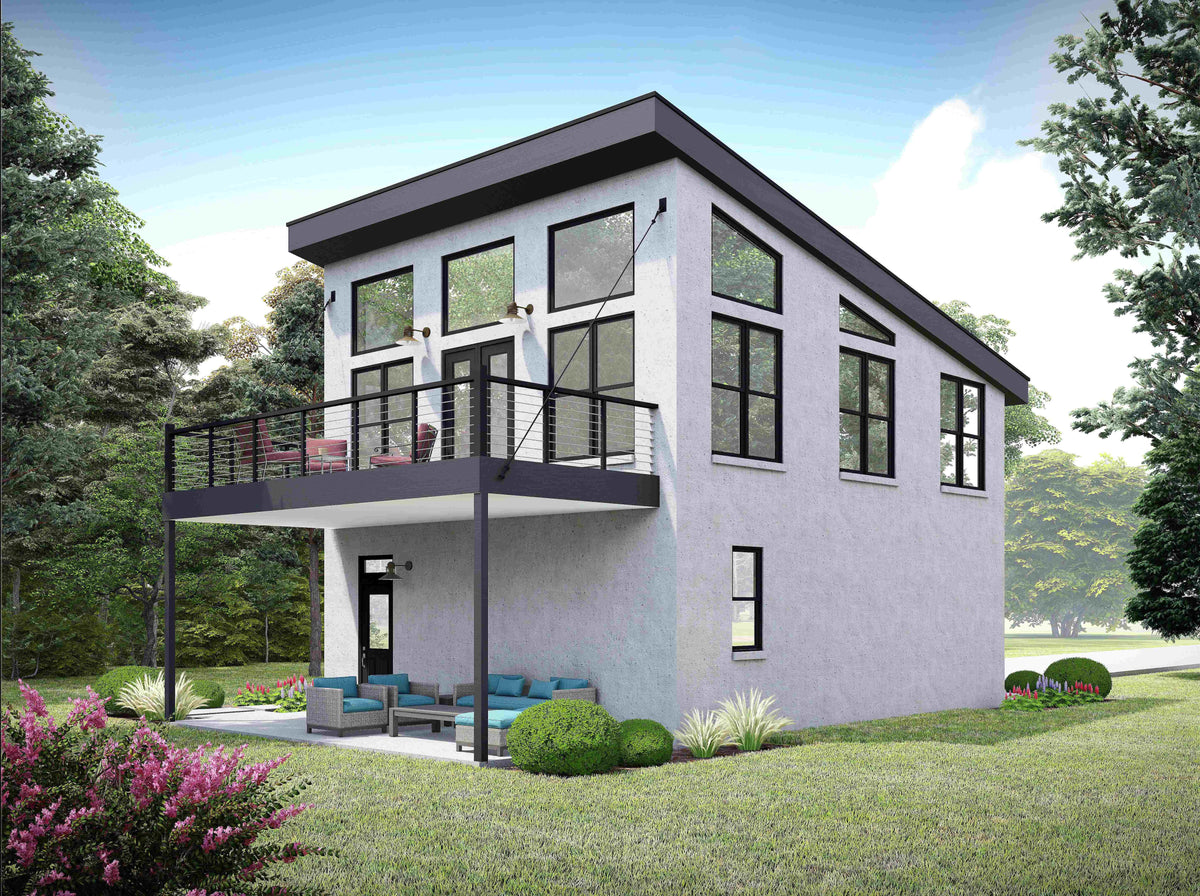 L8095-A Contemporary House, 1 Bedroom, 1 Bathroom | Bald Peak Overlook House Plan Exterior