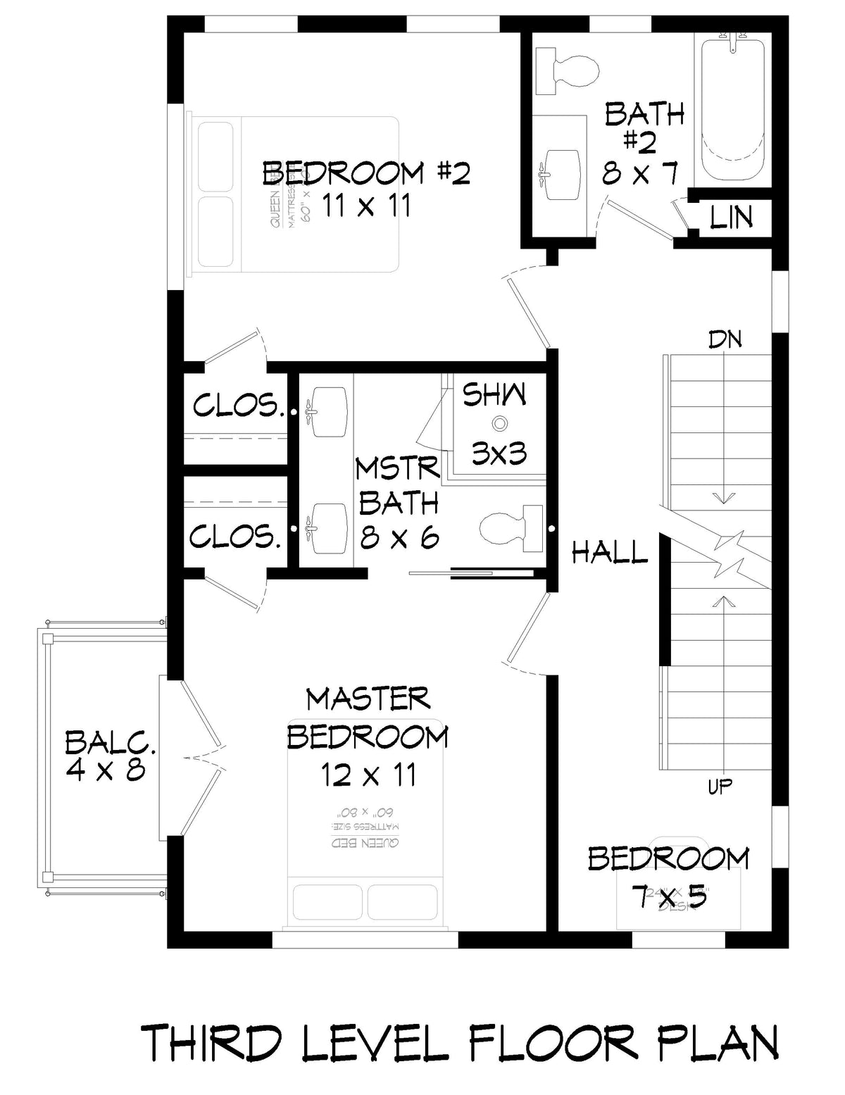 L7339-A Keystone House Plan Third Floor Plan 2 Beds 2.5 Baths