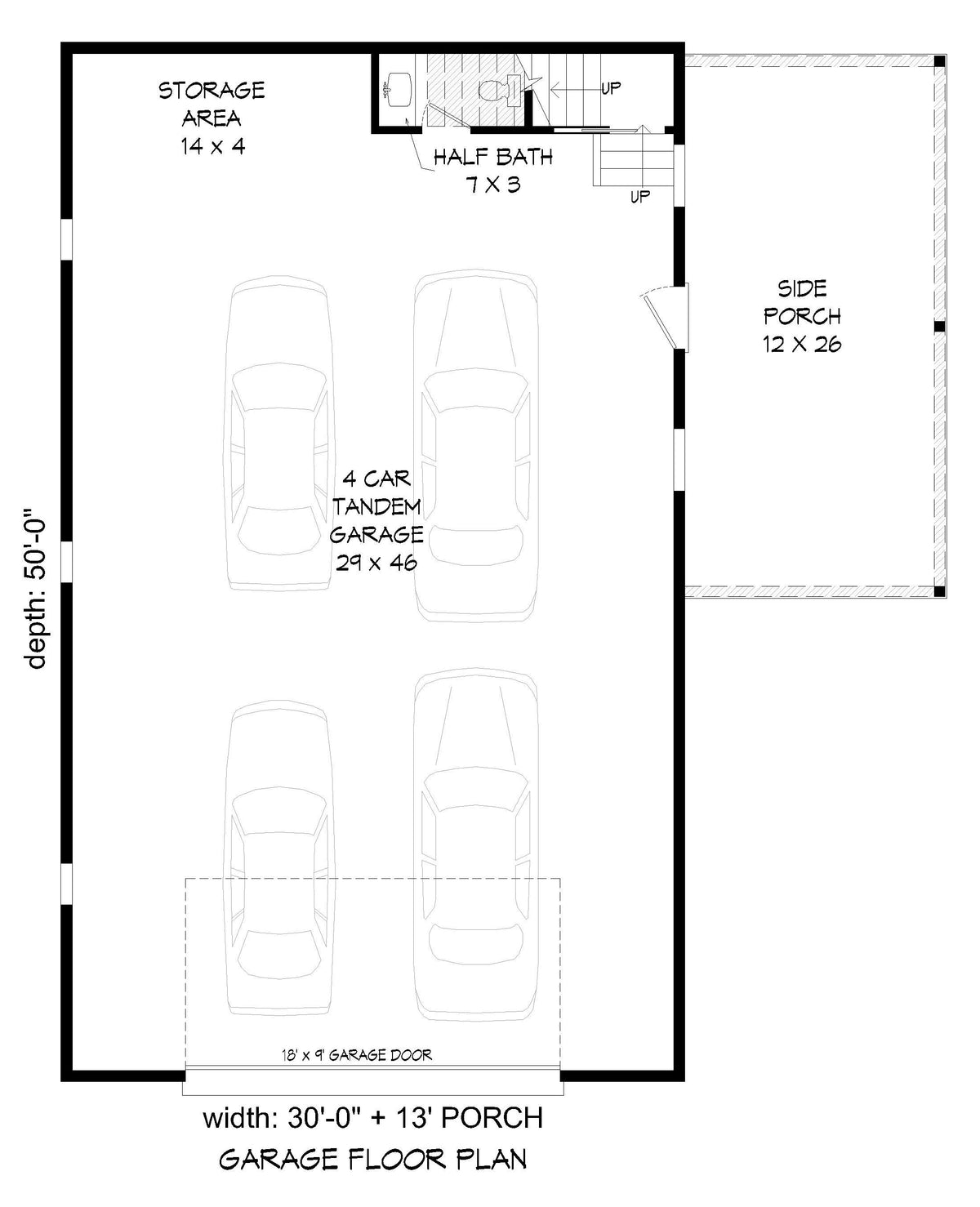 L7304-A Cold Springs Garage First Floor Plan 1 Bed 1.5 Baths