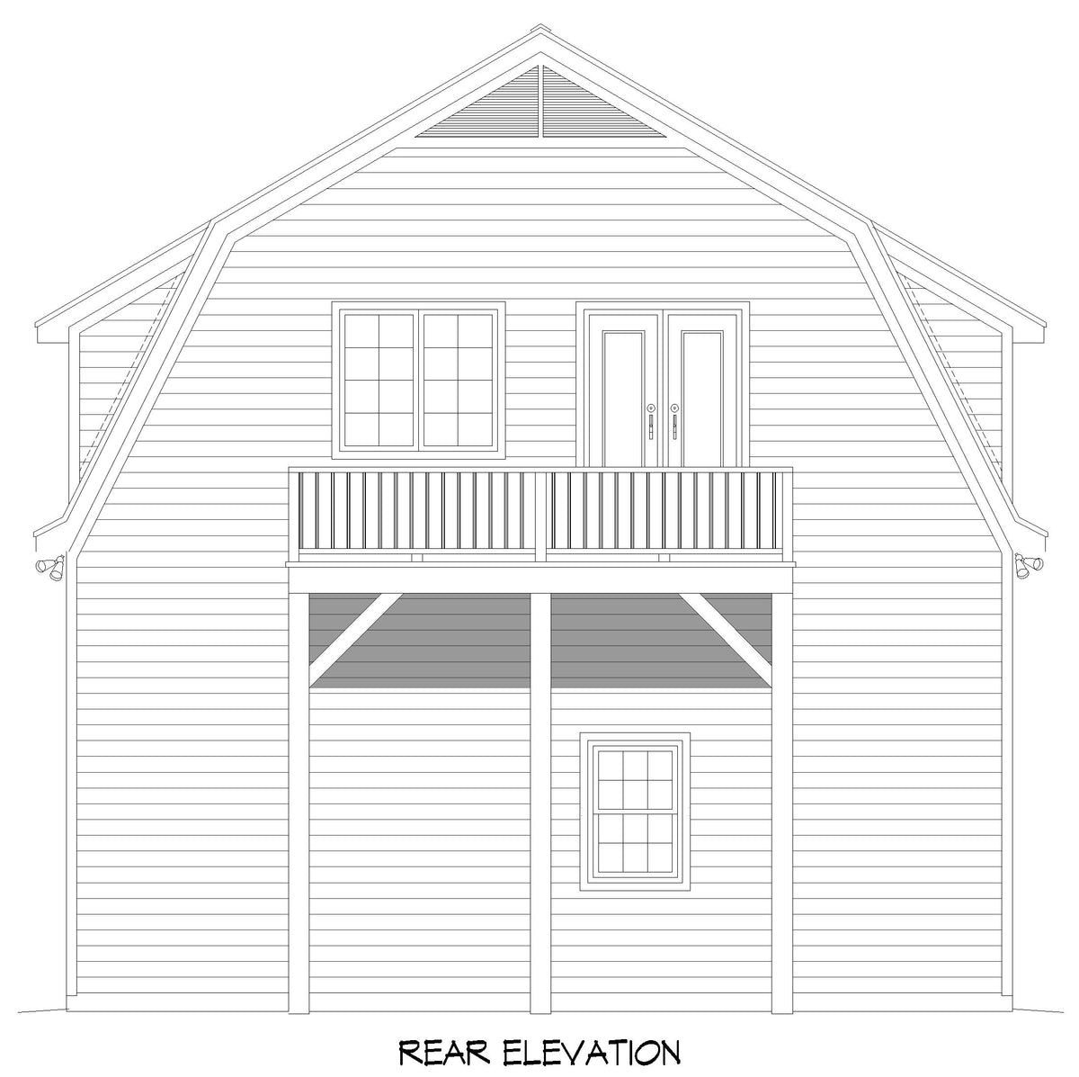 L7984-A Barndominium House, 2 Bedrooms, 1 Bathroom | Peach Orchard RV Barndo 4 Rear Elevation