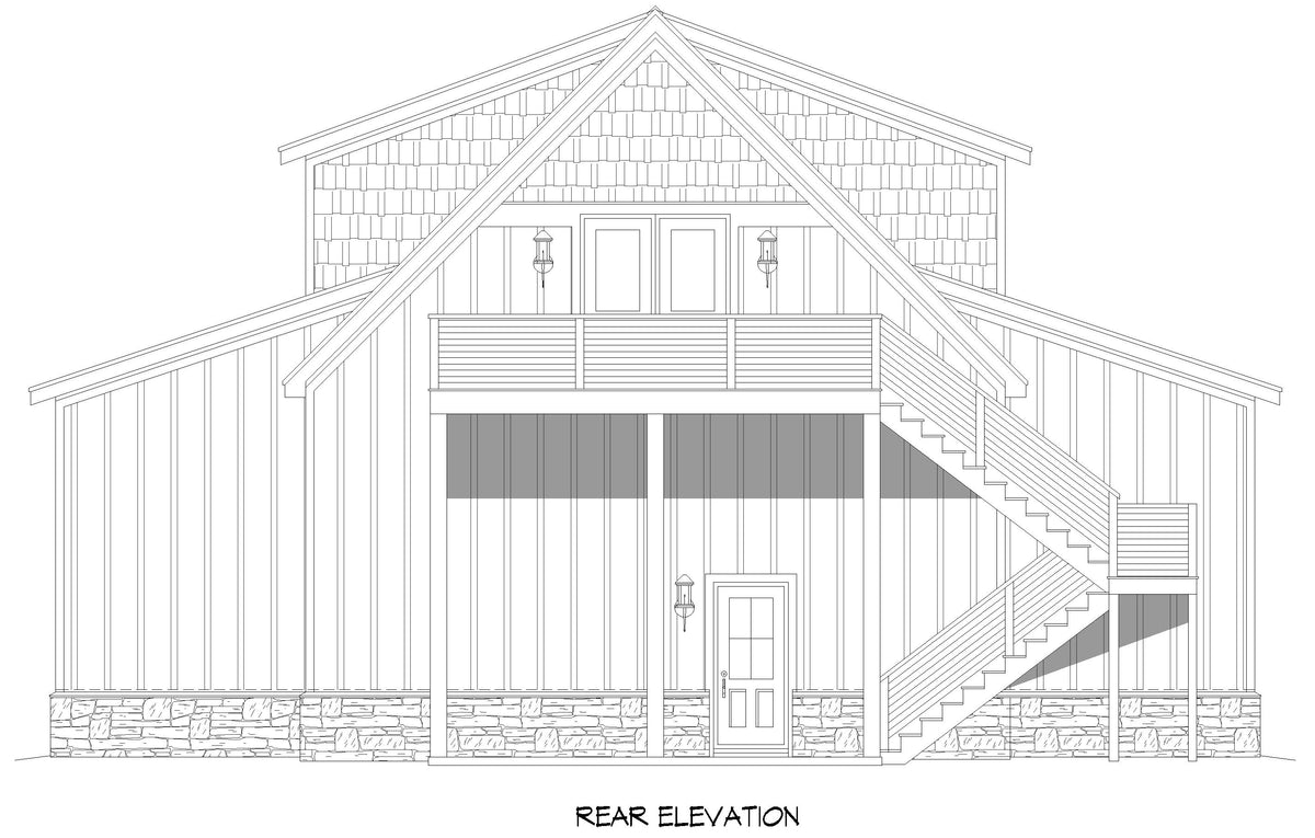 L8251-A Carriage House, 2 Bedrooms, 2 Bathrooms | Wolf Creek House Plan Rear Elevation