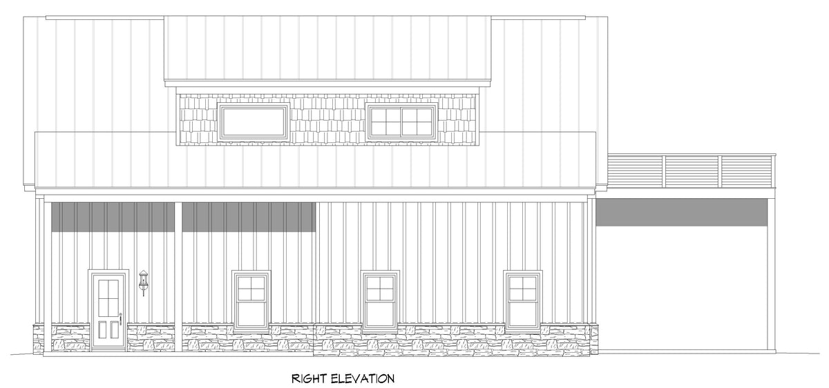 L8251-A Carriage House, 2 Bedrooms, 2 Bathrooms | Wolf Creek House Plan Right Elevation