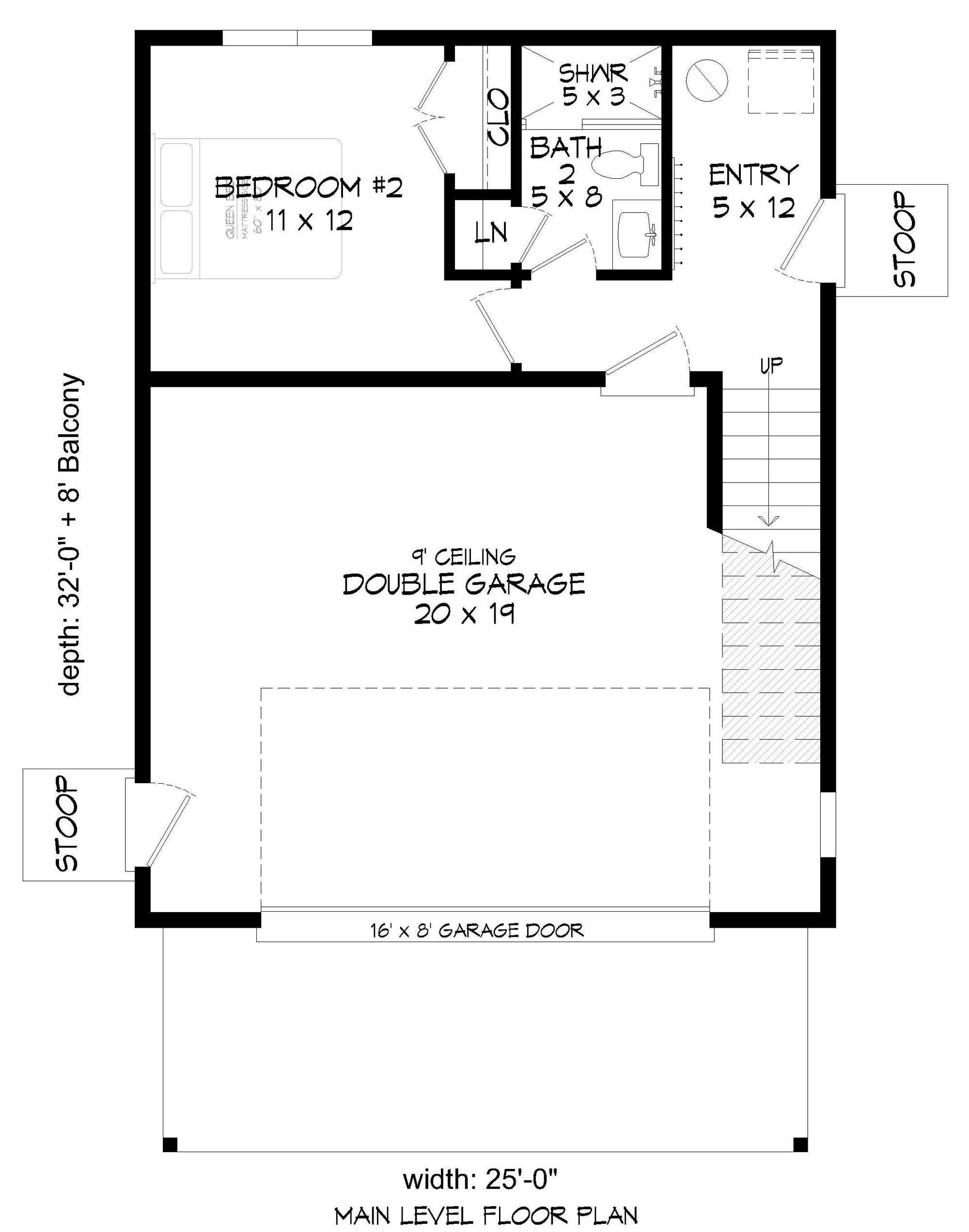 L7983-A Contemporary House Garage Floor Plan, 2 Bedrooms, 2 Bathrooms | Wellsville Overlook 