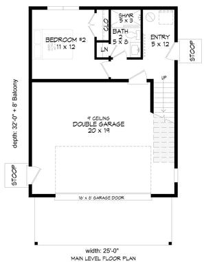 L7983-A Contemporary House Garage Floor Plan, 2 Bedrooms, 2 Bathrooms | Wellsville Overlook 