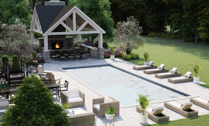 Stylish Pool House Retreat with Fireplace and Open Interior Layout