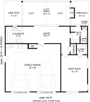 L7919-A Southern Garage Floor Plan, 1 Bathroom | Horne Farms Garage 2 