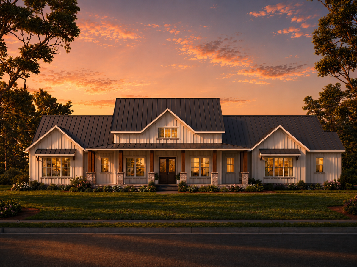 AN8219-A Modern Farmhouse, 3 Bedrooms, 2.5 Bathrooms | Downey-1 House Plan Exterior-2