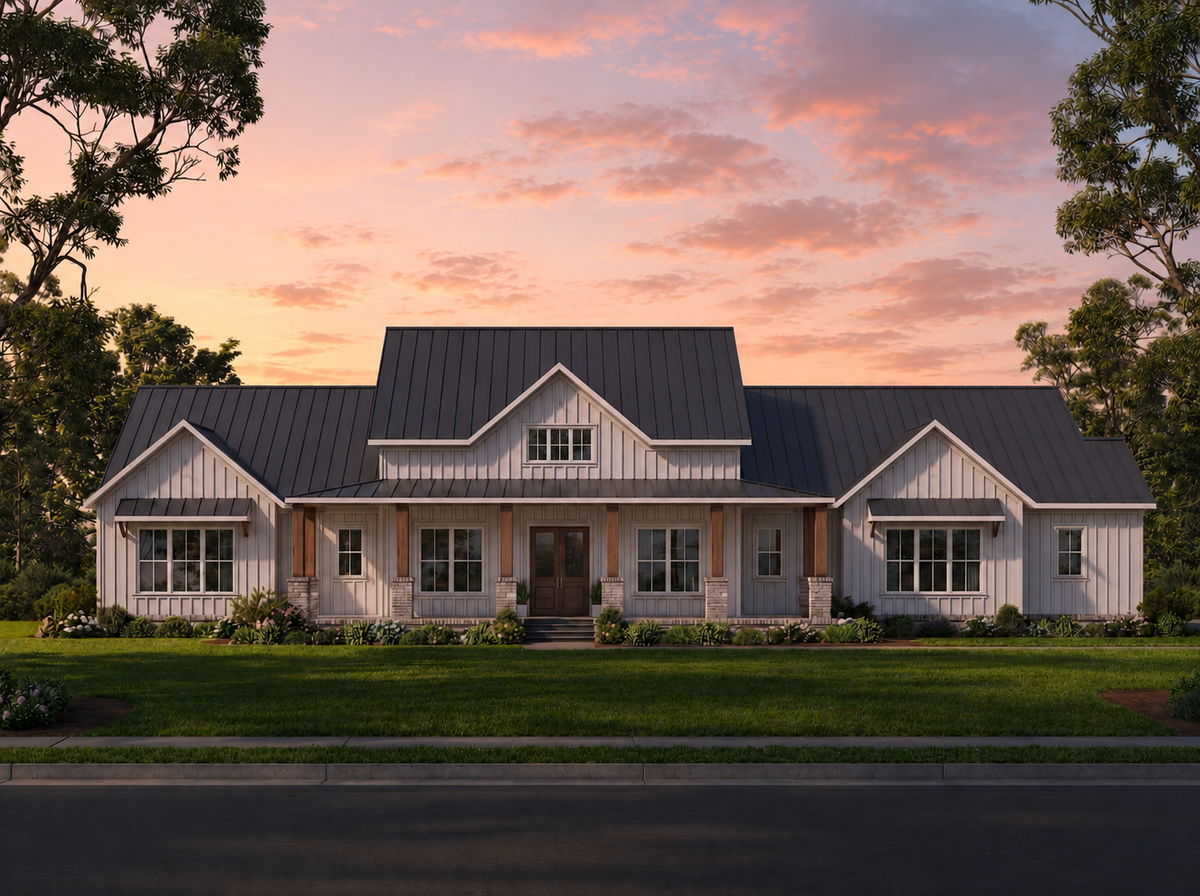 AN8219-A Modern Farmhouse, 3 Bedrooms, 2.5 Bathrooms | Downey-1 House Plan Exterior-3