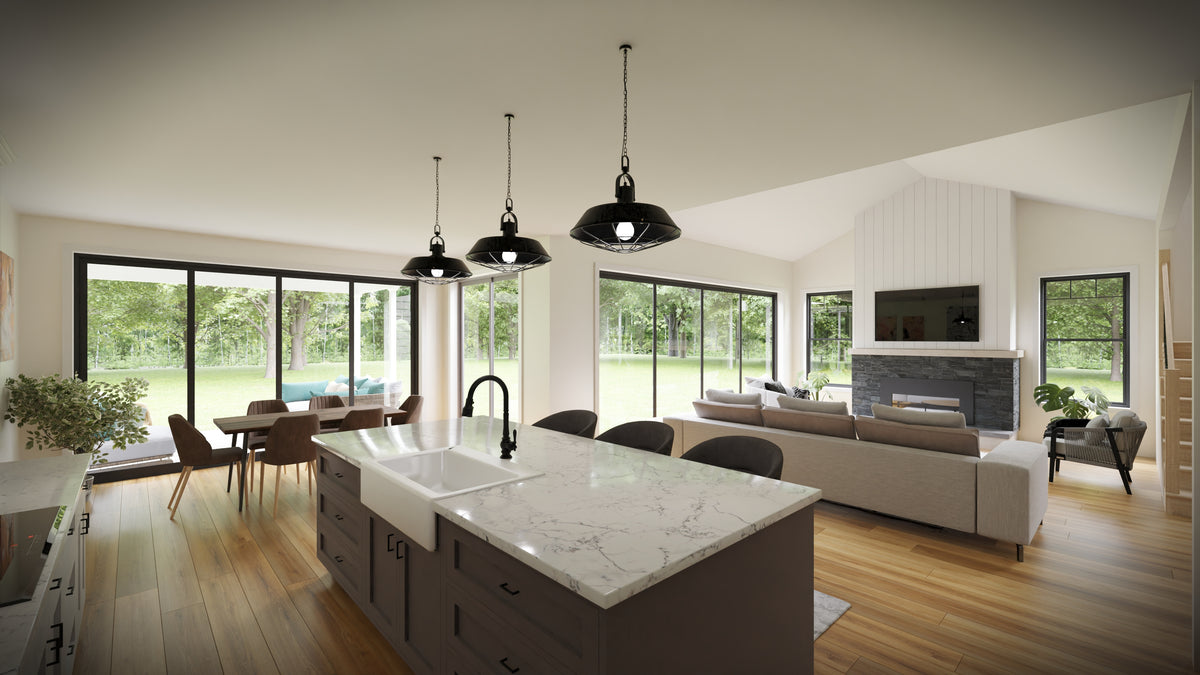 AJ7690-A Craftsman House Kitchen, Dining and Great Room, 3 to 4 Bedrooms, 2.5 Bathrooms | Plan 1019 