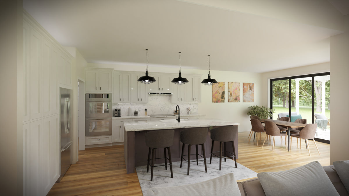 AJ7690-A Craftsman House Kitchen and Dining, 3 to 4 Bedrooms, 2.5 Bathrooms | Plan 1019 