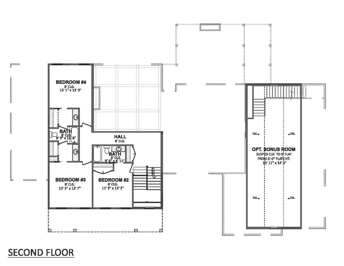 AJ8217-A Modern Farmhouse Second Floor Plan, 4 Bedrooms, 3.5 Bathrooms | VD1034 House Plan 