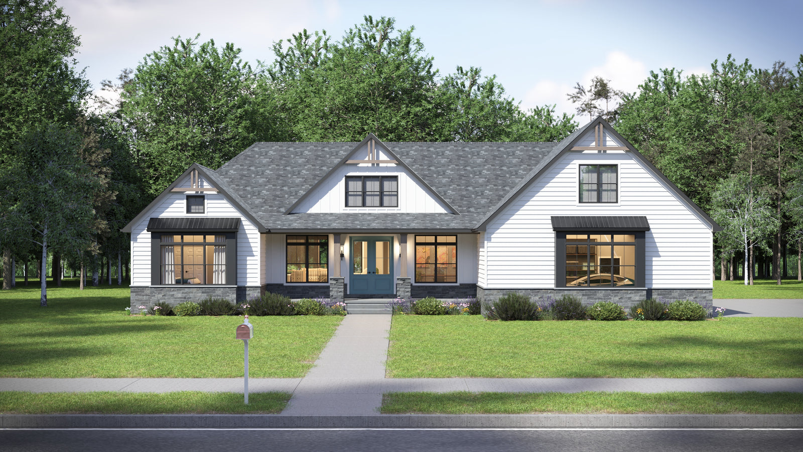 AJ7698-A Modern Farmhouse, 3 Bedrooms, 2.5 Bathrooms | Plan 1042 Exterior