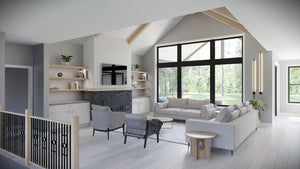 AJ7698-A Modern Farmhouse Great Room, 3 Bedrooms, 2.5 Bathrooms | Plan 1042 