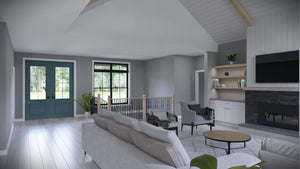 AJ7698-A Modern Farmhouse Great Room, 3 Bedrooms, 2.5 Bathrooms | Plan 1042 