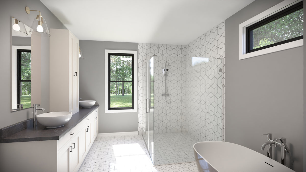 AJ7698-A Modern Farmhouse Master Bathroom, 3 Bedrooms, 2.5 Bathrooms | Plan 1042 