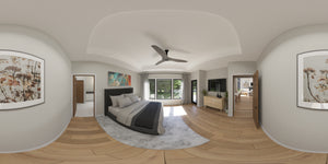 AJ7699-A Craftsman House Master Bedroom Panorama, 3 Bedrooms, 2.5 Bathrooms | Plan 1043