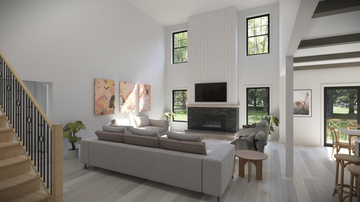 AJ7701-A Traditional House Great Room, 4 Bedrooms, 3.5 Bathrooms | Plan 1045 