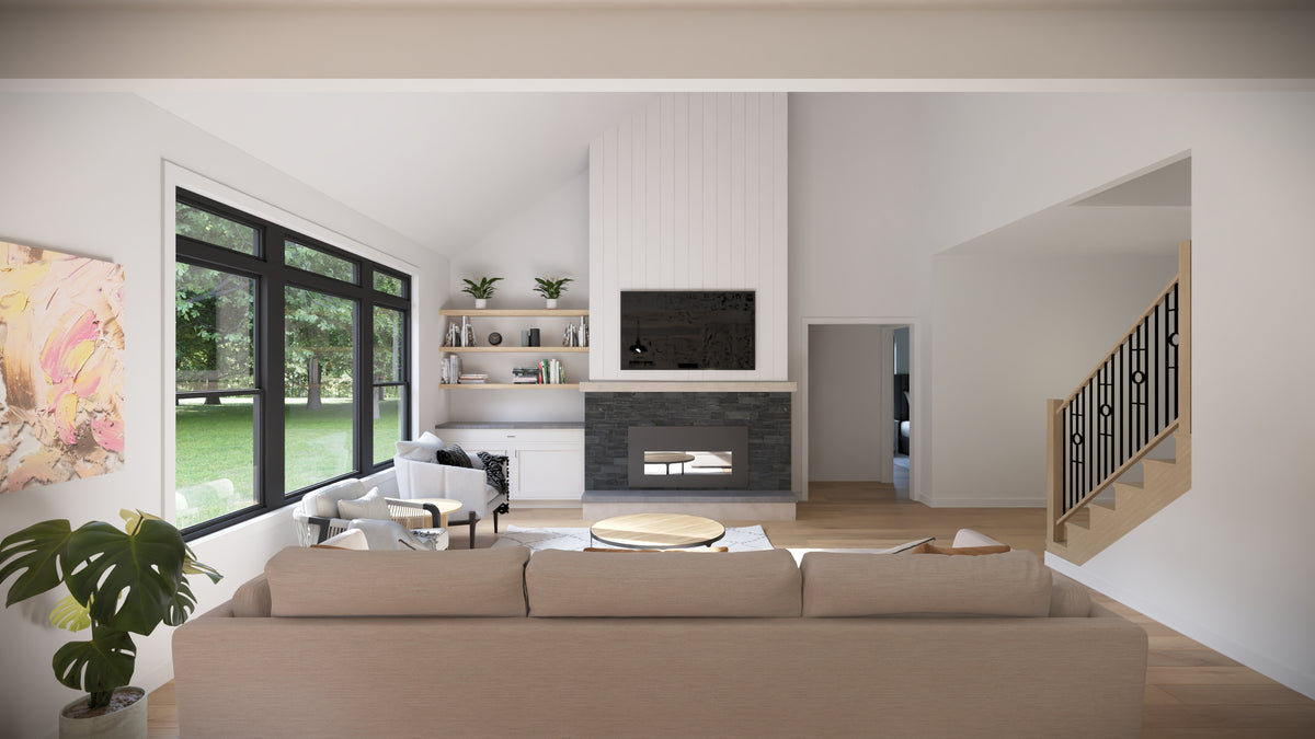 AJ7702-A Craftsman House Great Room, 3 Bedrooms, 2.5 Bathrooms | Plan 1046 