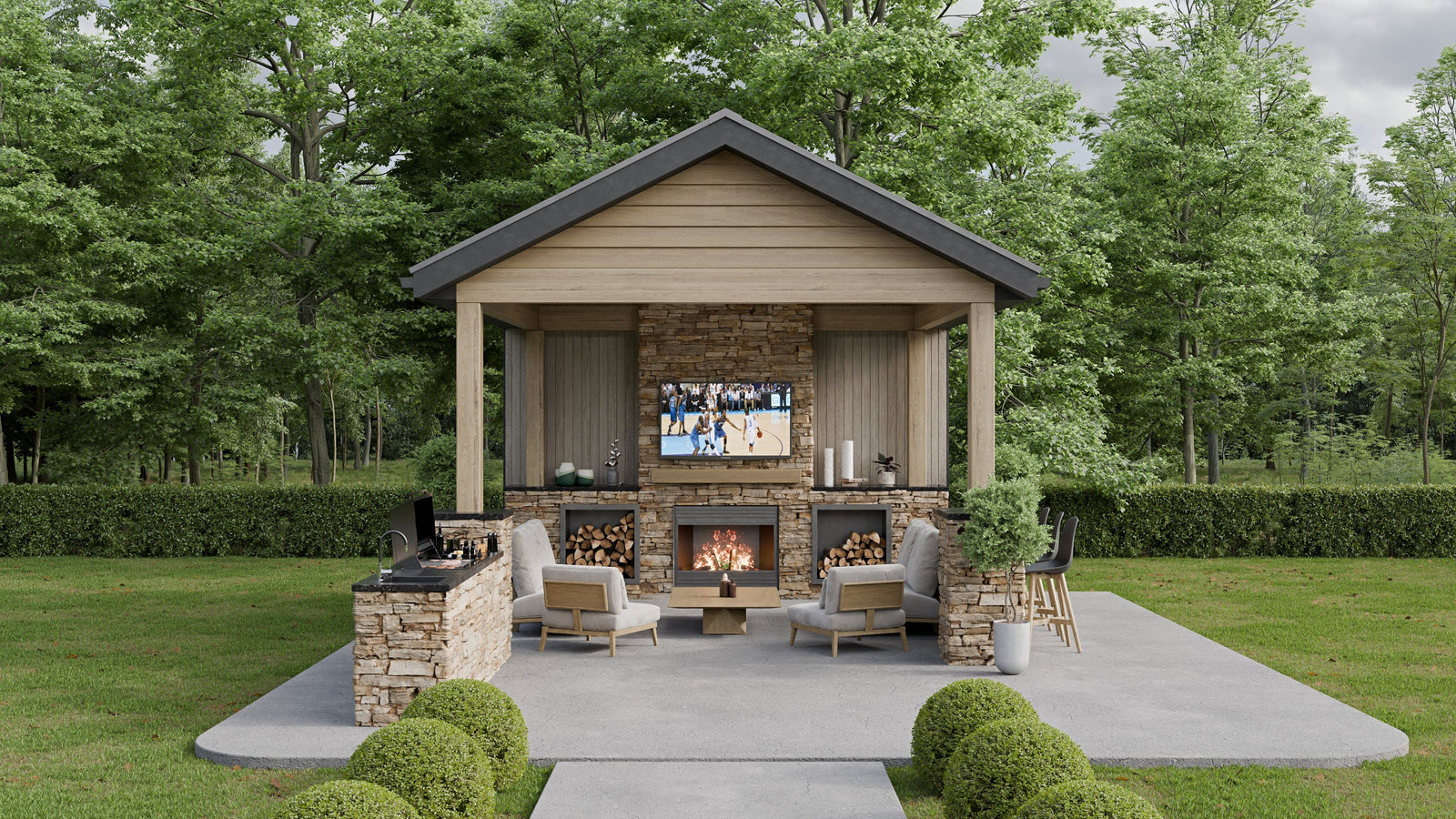 AJ7707-A Pool House, 255 Square Feet | Plan 1056 Exterior