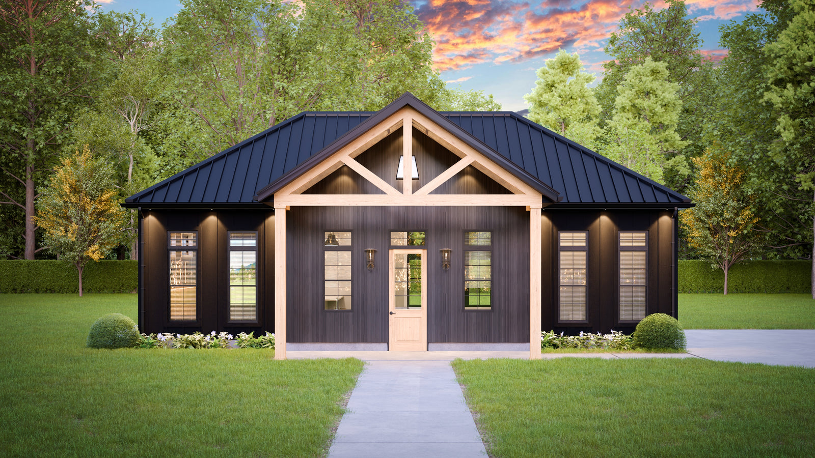 AJ7708-A Modern Barndominium Accessory House, 758 Square Feet | Plan 1057 Exterior