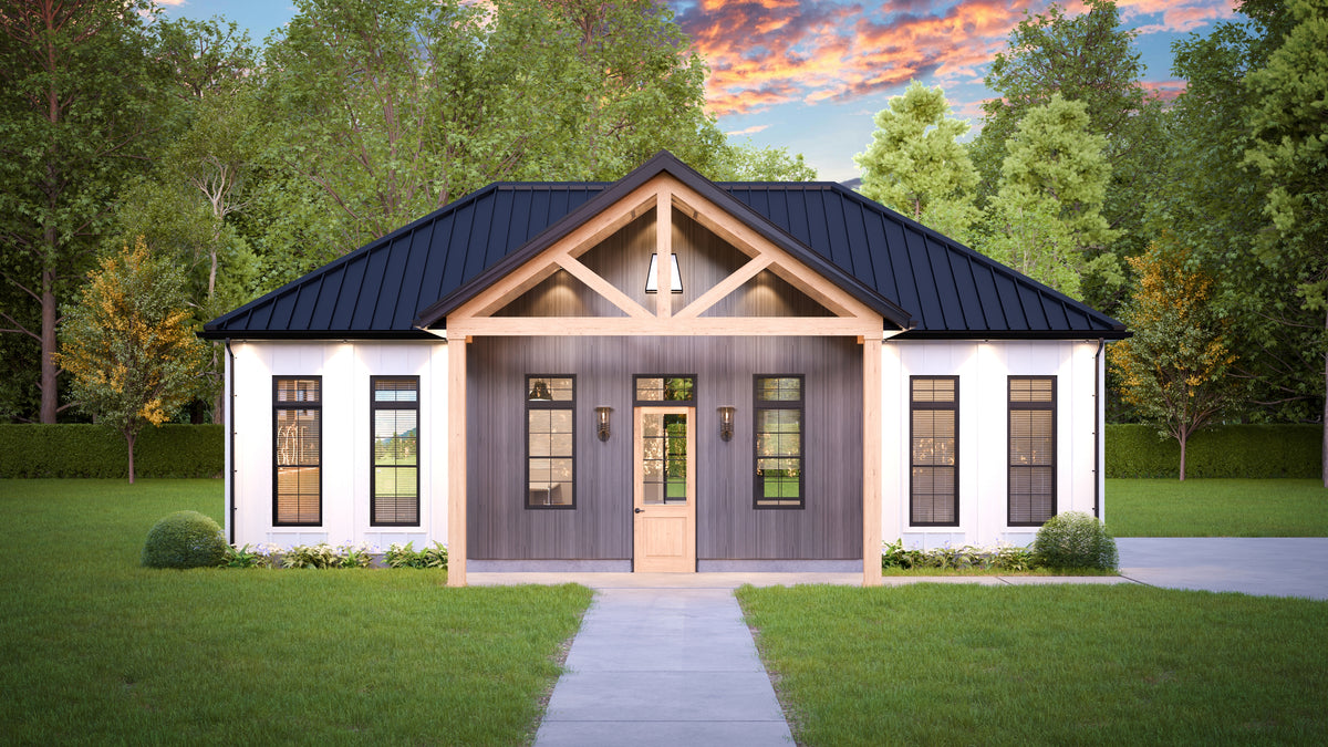 AJ7708-A Modern Barndominium Accessory House, 758 Square Feet | Plan 1057 Exterior-2