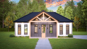 AJ7708-A Modern Barndominium Accessory House, 758 Square Feet | Plan 1057 Exterior-2