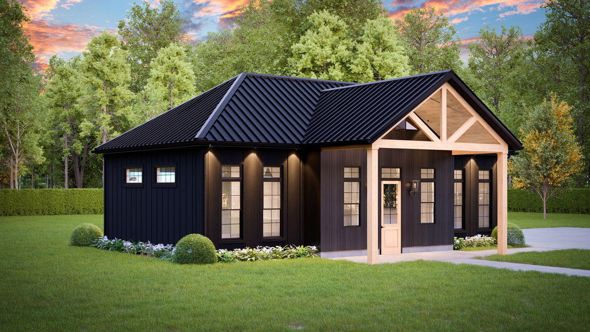 AJ7708-A Modern Barndominium Accessory House, 758 Square Feet | Plan 1057 Exterior-3