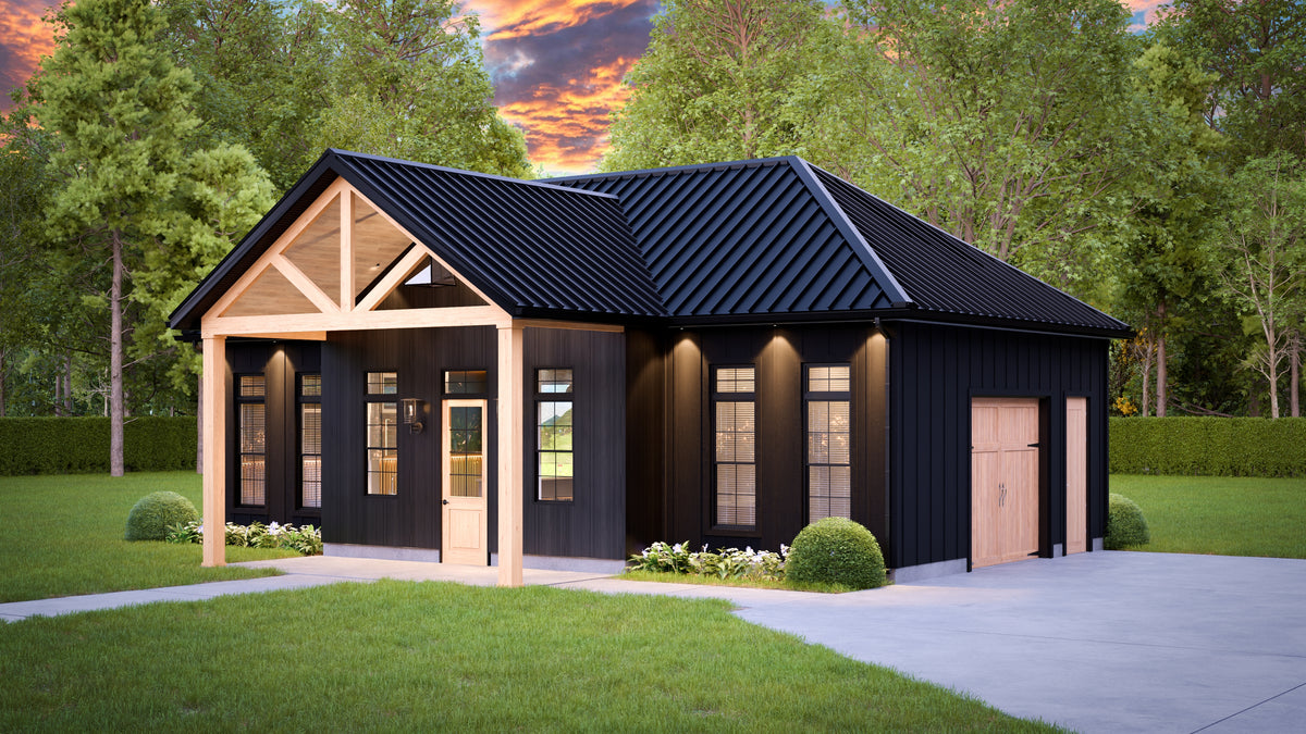 AJ7708-A Modern Barndominium Accessory House, 758 Square Feet | Plan 1057 Exterior-4