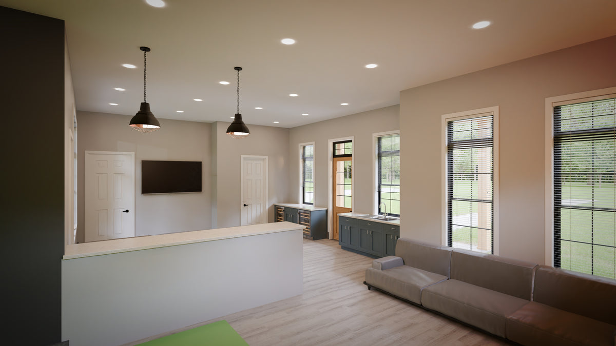 AJ7708-A Modern Barndominium Accessory House Kitchenette, 758 Square Feet | Plan 1057