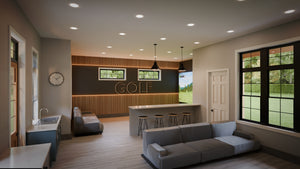AJ7708-A Modern Barndominium Accessory House Lounge Area, 758 Square Feet | Plan 1057