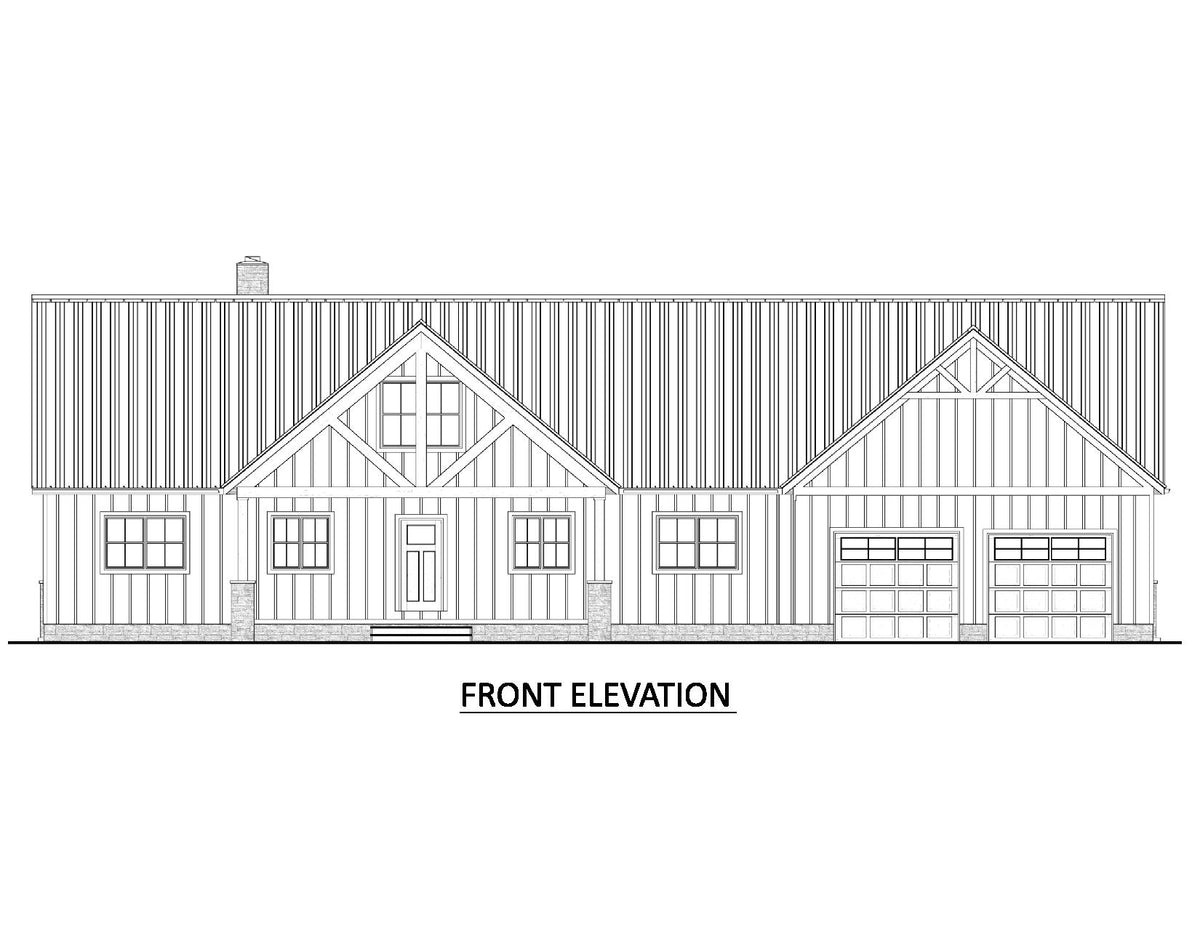 AJ7709-A Modern Barndominium House Front Elevation, 2 Bedrooms, 2 Bathrooms | Plan 1058 
