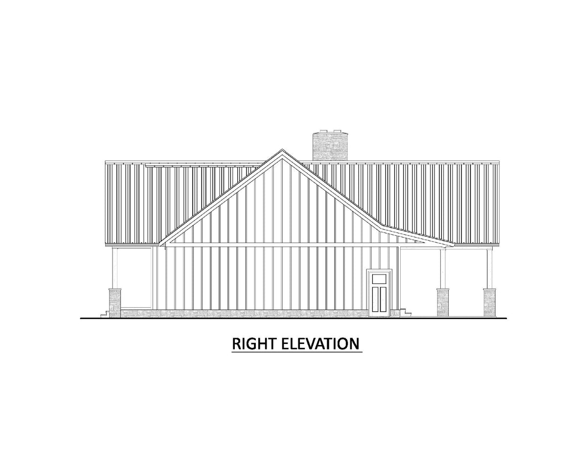 AJ7709-A Modern Barndominium House Right Elevation, 2 Bedrooms, 2 Bathrooms | Plan 1058 