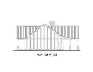 AJ7709-A Modern Barndominium House Right Elevation, 2 Bedrooms, 2 Bathrooms | Plan 1058 