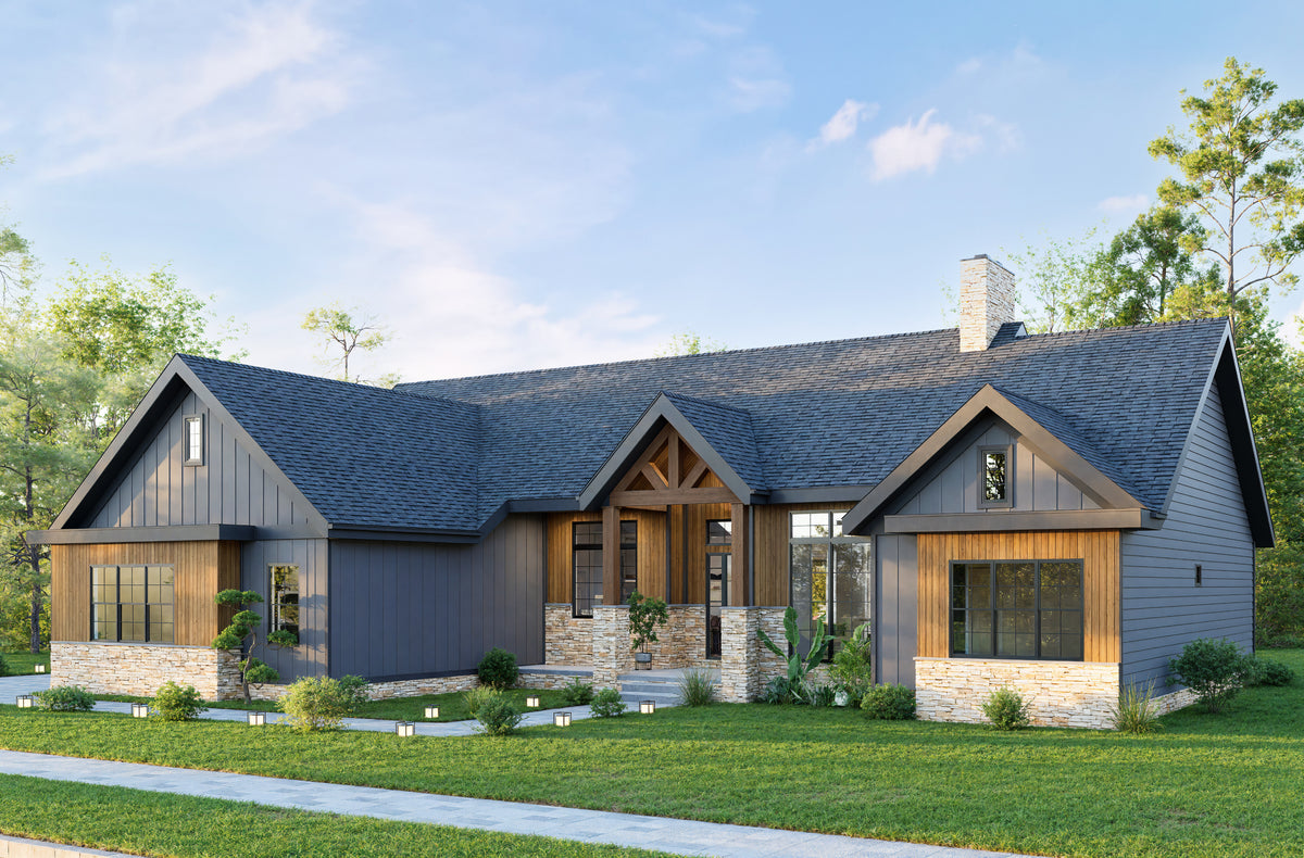 AJ7715-A Mountain Ranch House, 3 Bedrooms, 2.5 Bathrooms | Plan 1060 Exterior-2