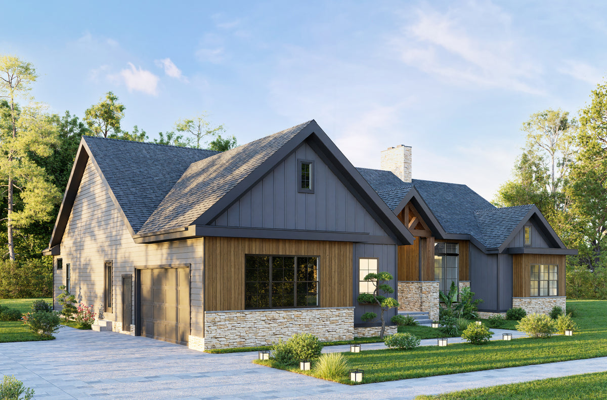 AJ7715-A Mountain Ranch House, 3 Bedrooms, 2.5 Bathrooms | Plan 1060 Exterior-3