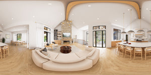 AJ7715-A Mountain Ranch House Living Room Panorama, 3 Bedrooms, 2.5 Bathrooms | Plan 1060 