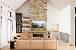 AJ7715-A Mountain Ranch House Living Room, 3 Bedrooms, 2.5 Bathrooms | Plan 1060 