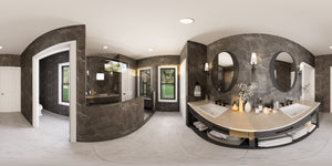 AJ7715-A Mountain Ranch House Master Bath Panorama, 3 Bedrooms, 2.5 Bathrooms | Plan 1060 